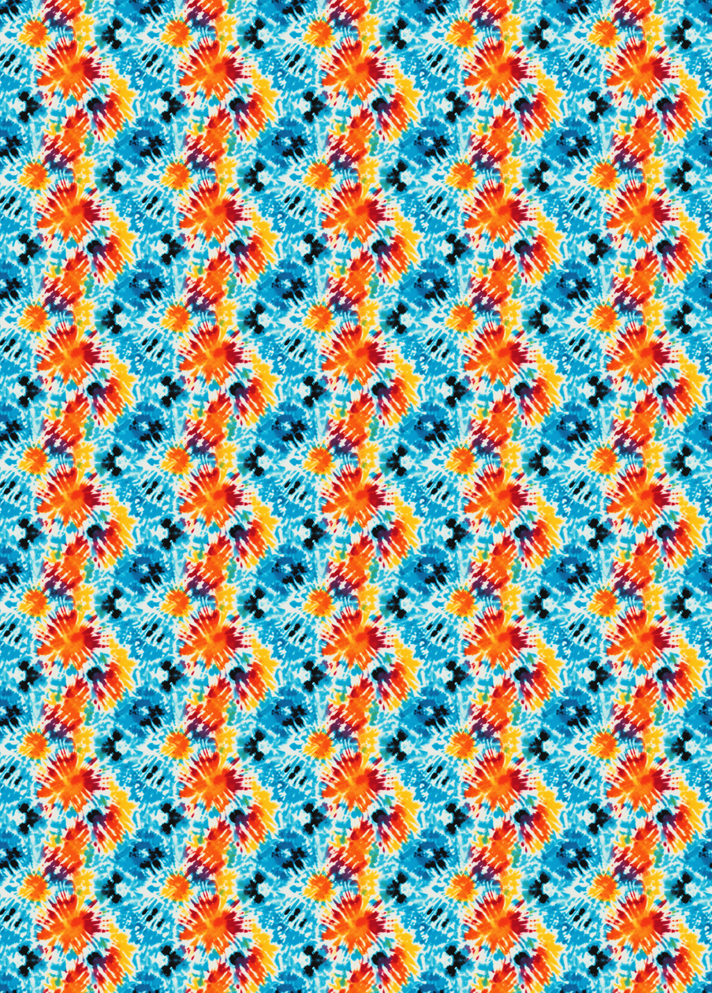 tie-dye print tubie tape in colours blue, orange and dark teal