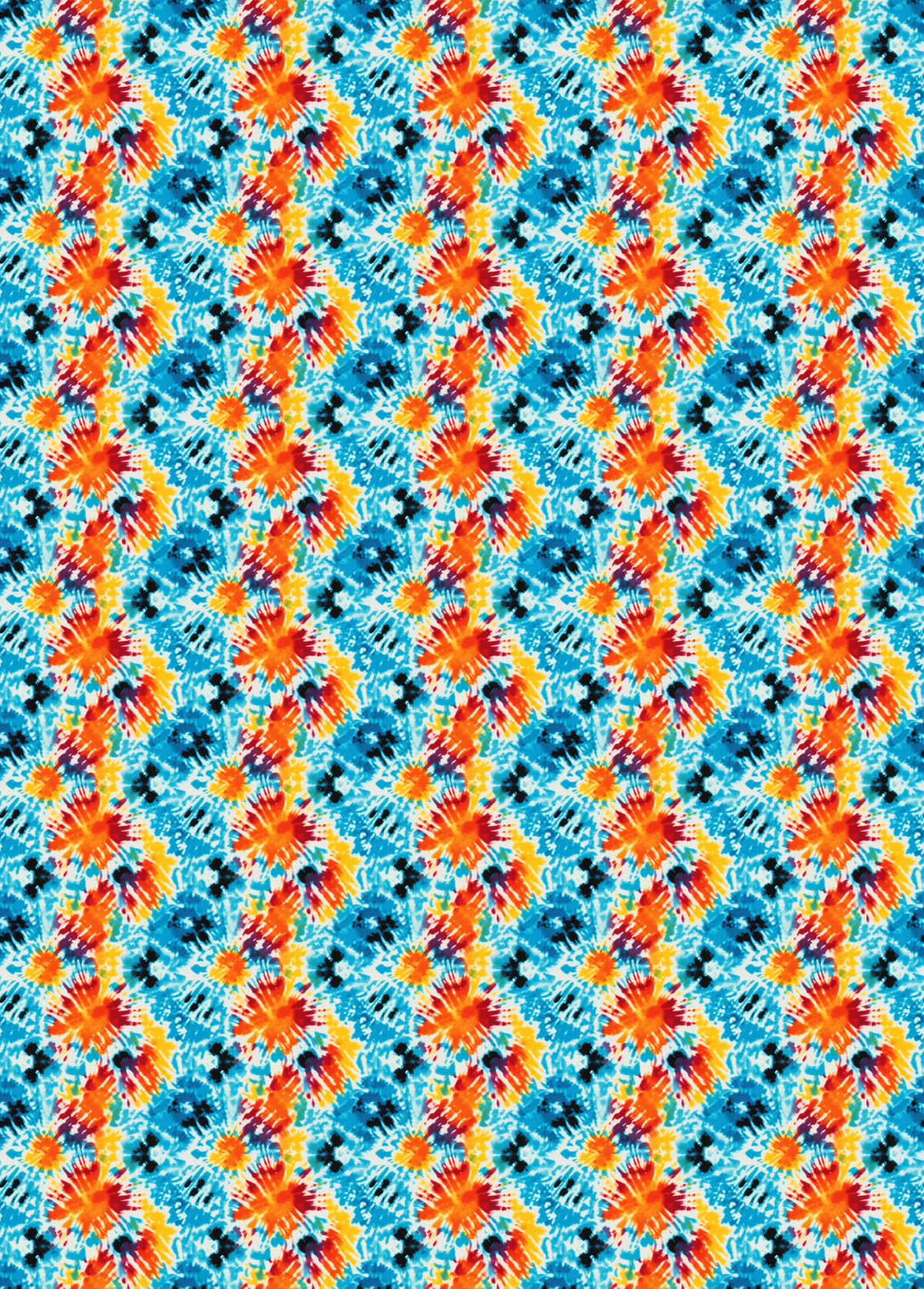 tie-dye print tubie tape in colours blue, orange and dark teal
