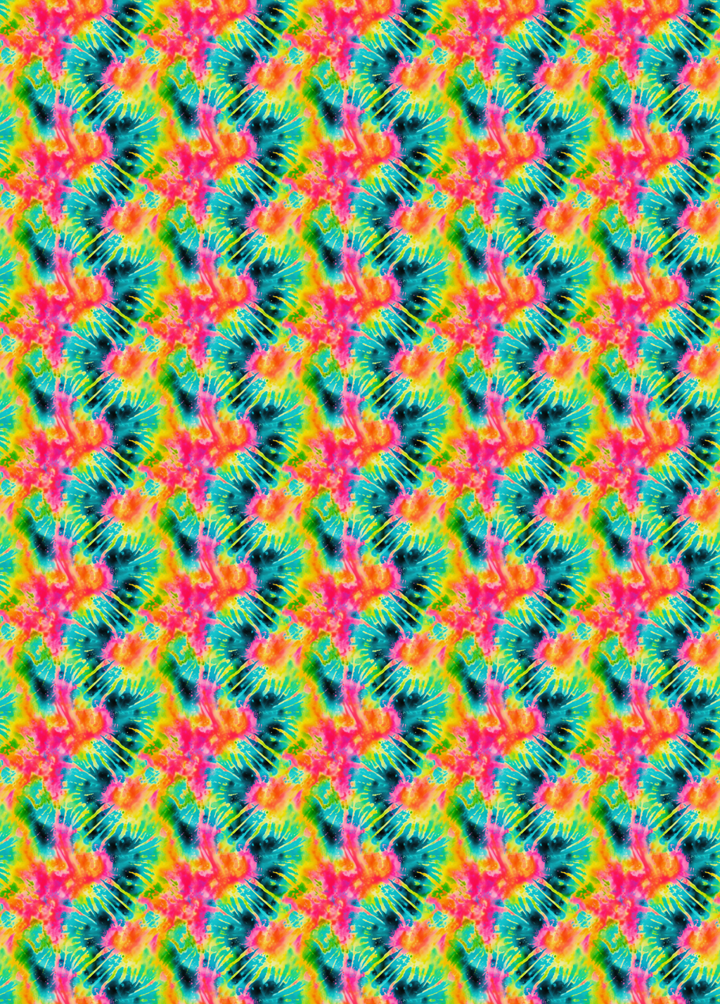 Tuie tape with a  seamless repeating pattern featuring a vibrant, psychedelic tie-dye design with bright pink, yellow, green, and blue colors radiating from central motifs.