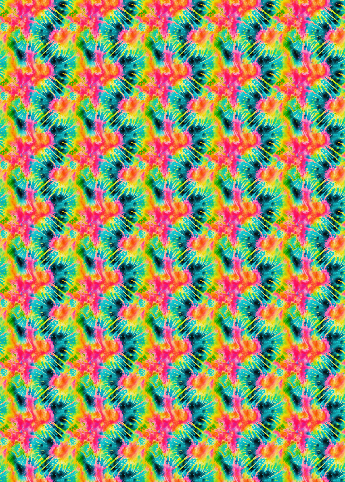 Tuie tape with a  seamless repeating pattern featuring a vibrant, psychedelic tie-dye design with bright pink, yellow, green, and blue colors radiating from central motifs.