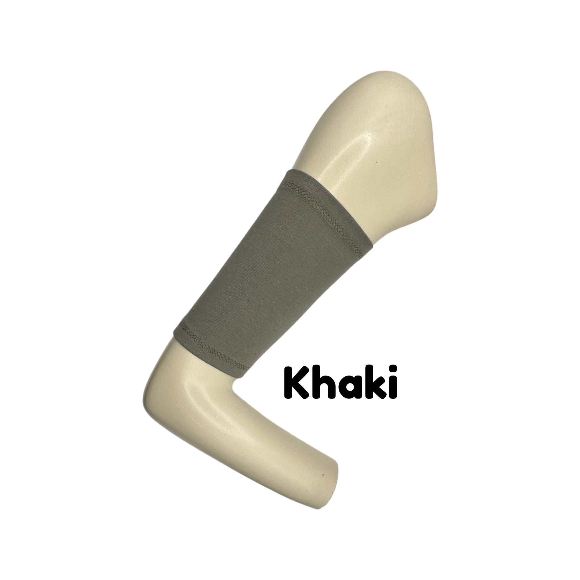 Khaki arm sleeve on a mannequin arm with 'Khaki' text label on a white background