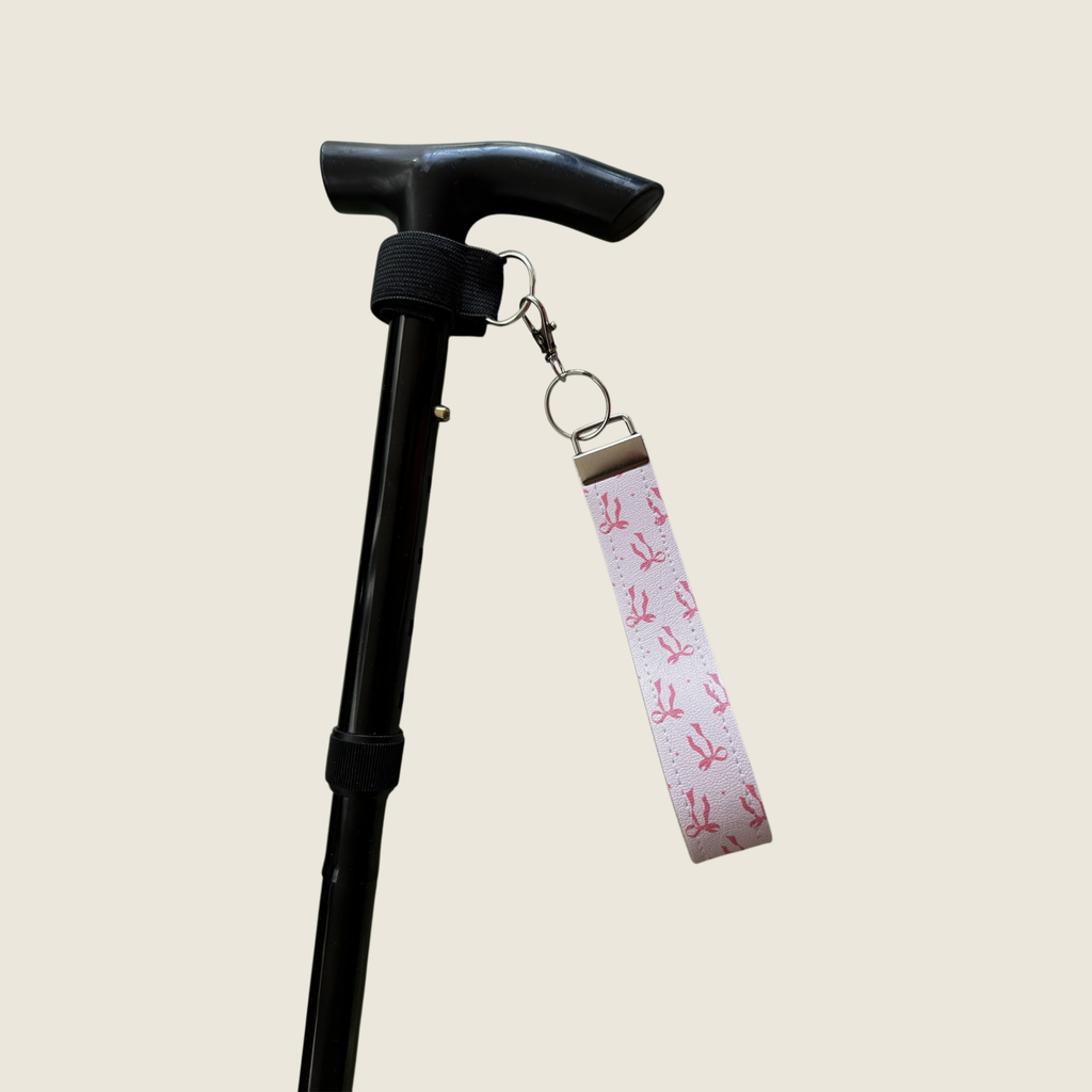 Pretty Pink Bows - Faux Leather Wrist Strap For walking Sticks & Canes