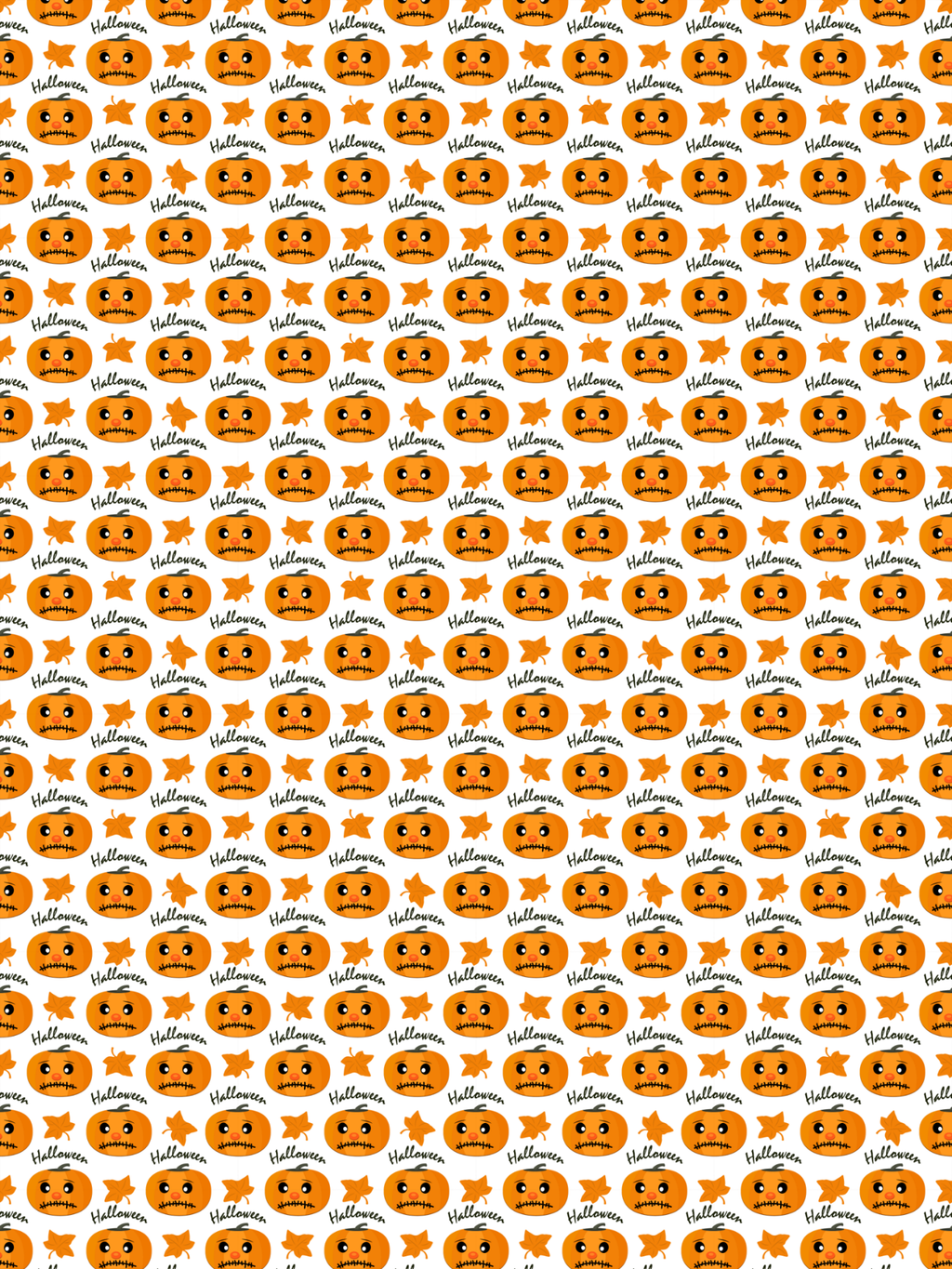 Tubie tape with a repeating pattern  featuring orange pumpkins and orange stars with black outlines, alongside the word Halloween in black script on a white background.