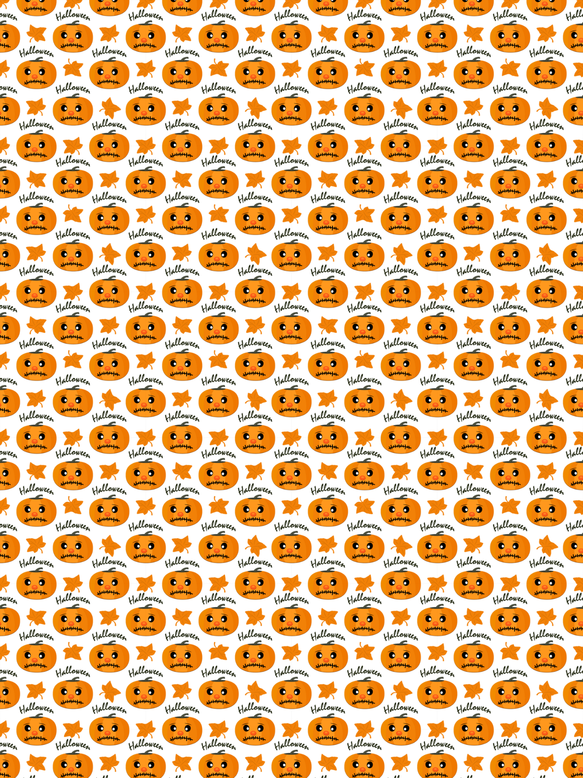 Tubie tape with a repeating pattern  featuring orange pumpkins and orange stars with black outlines, alongside the word Halloween in black script on a white background.