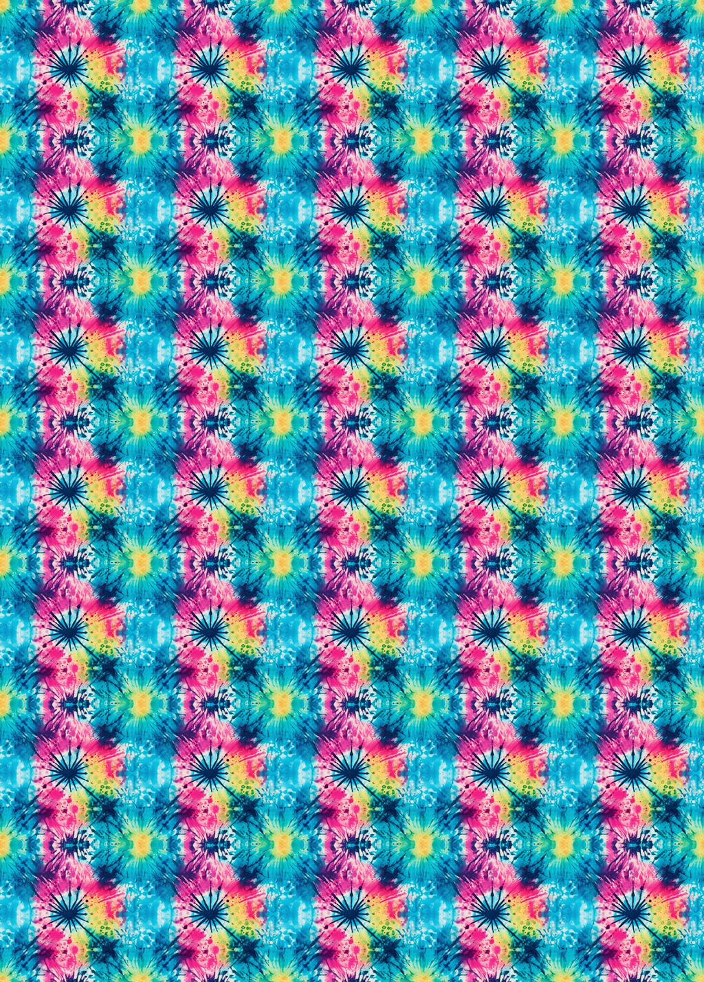 tubie tape with a seamless tie-dye pattern featuring vertical stripes of vibrant pink, yellow, blue, and green floral motifs.