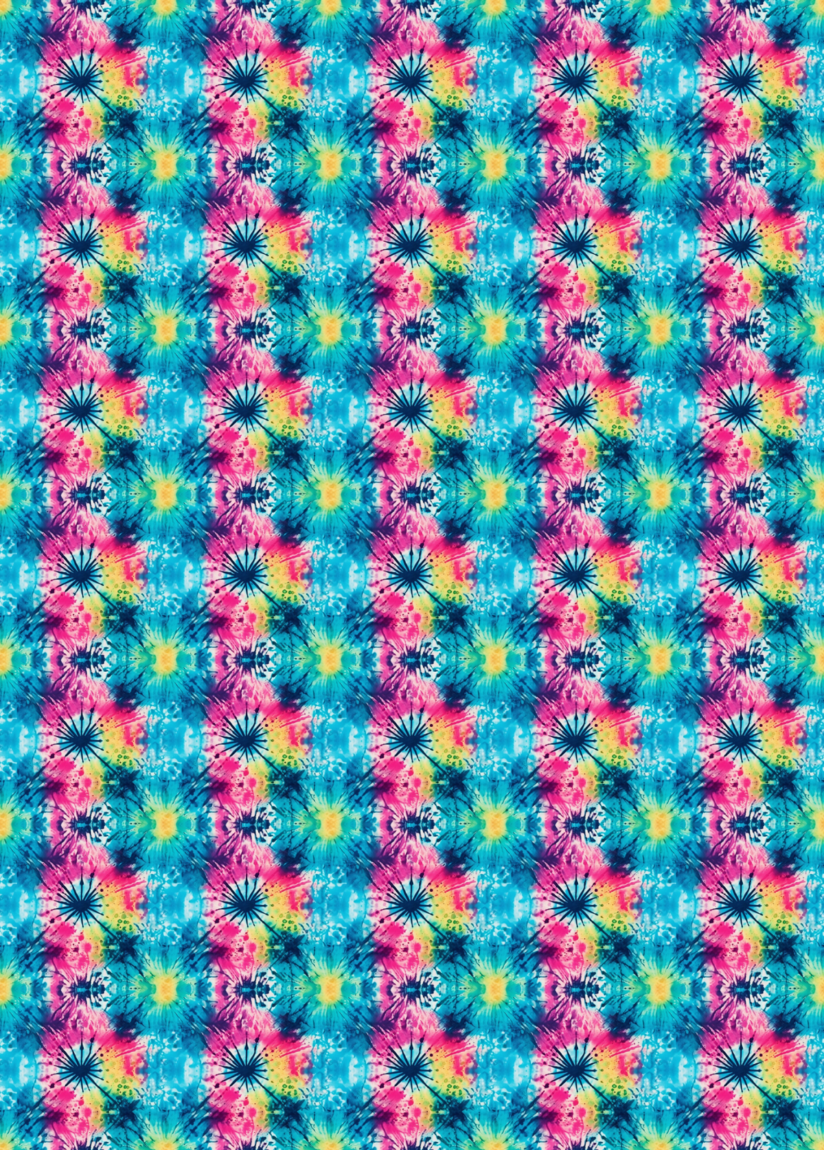 tubie tape with a seamless tie-dye pattern featuring vertical stripes of vibrant pink, yellow, blue, and green floral motifs.