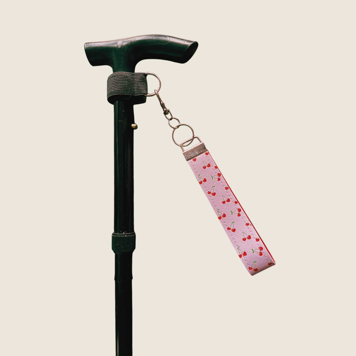 Cherry Hearts - Faux Leather Wrist Strap For walking Sticks & Canes