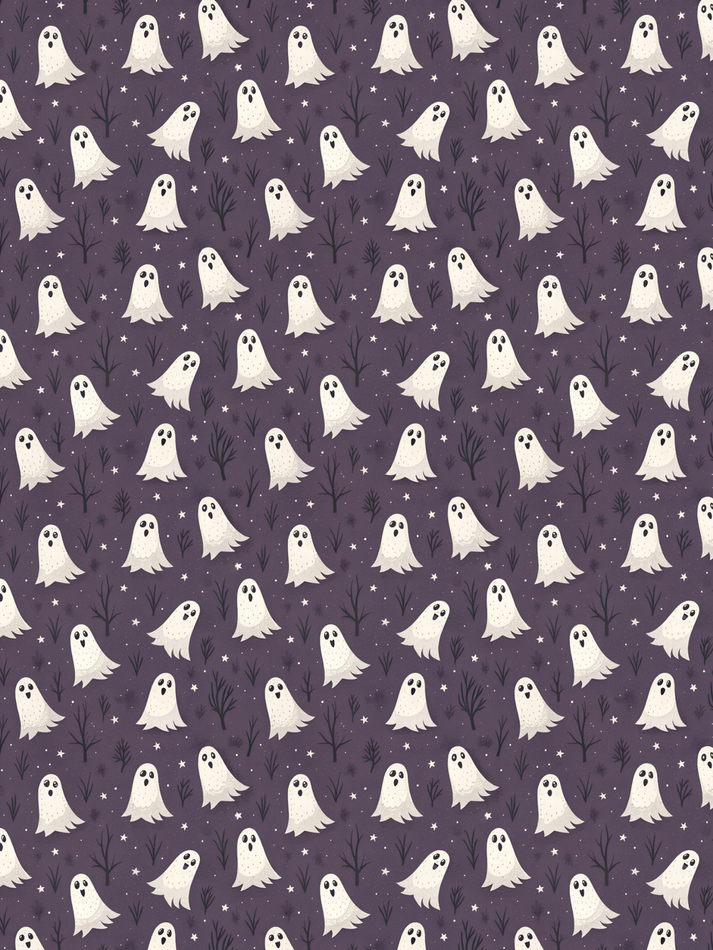 Halloween Tubie tape with a repeating ghost pattern on a dark purple background,