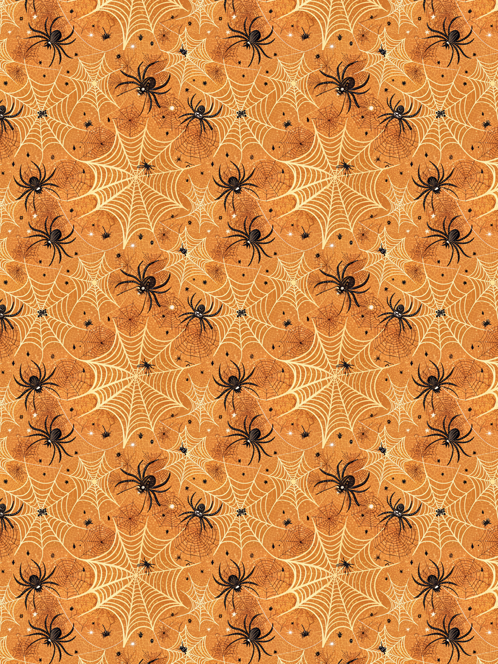 Halloween Tubie tape with a black spiders ans white webs on a orange background