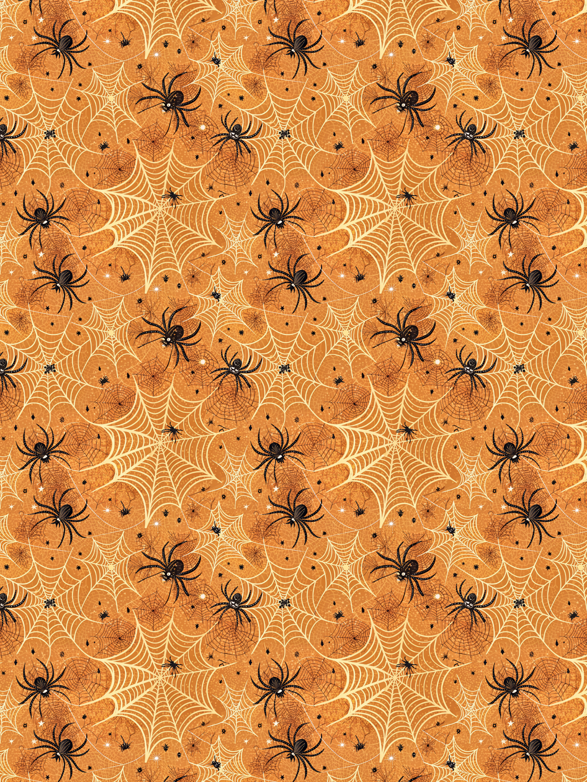 Halloween Tubie tape with a black spiders ans white webs on a orange background
