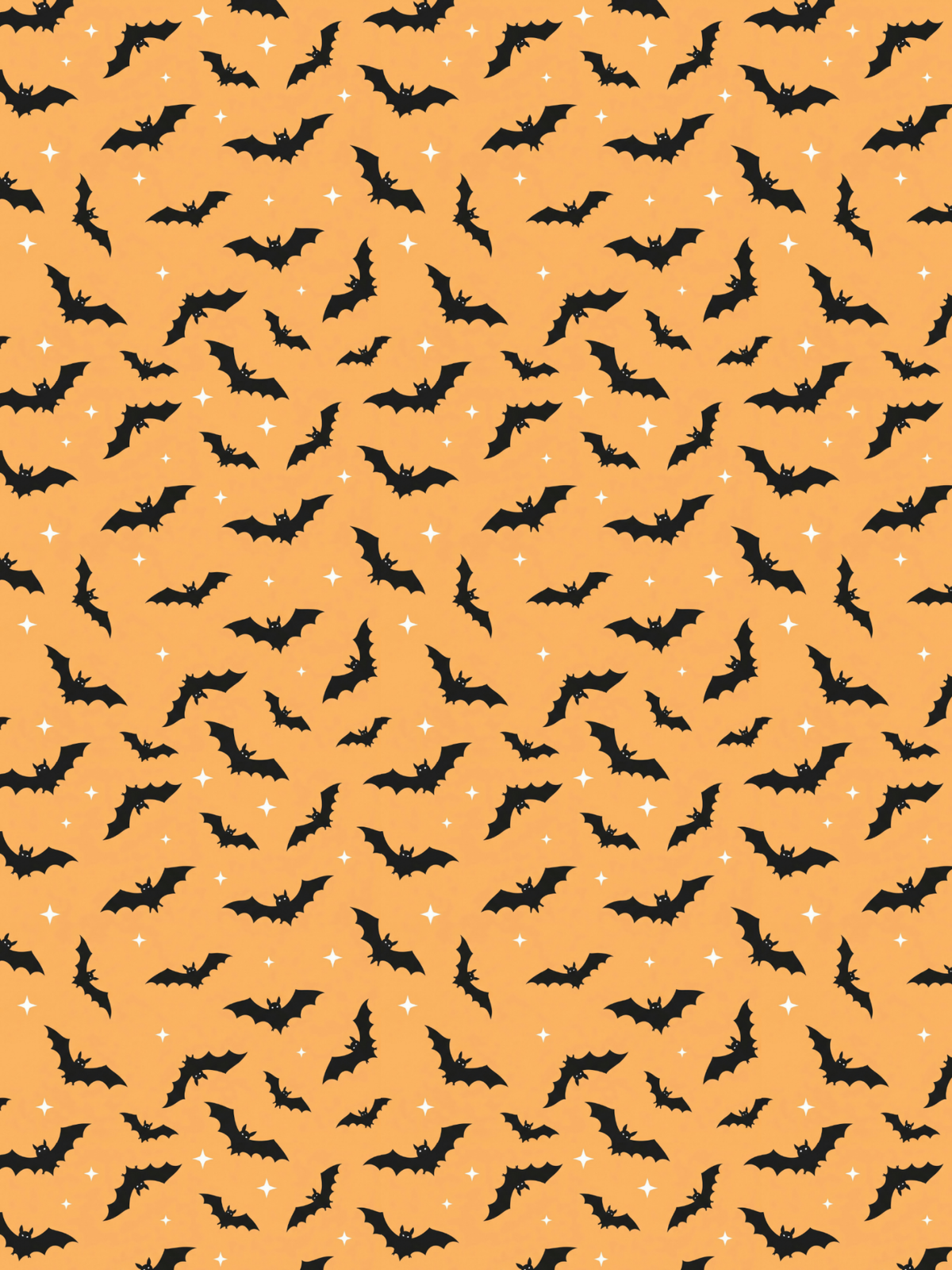 Tubie tape with a repeating Halloween pattern featuring black bats flying across a warm orange background, accented with small white stars.