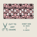  Tubie tape with a repeating Halloween pattern featuring pink pumpkins, white ghosts, black cats, and small hearts on a pink striped background.