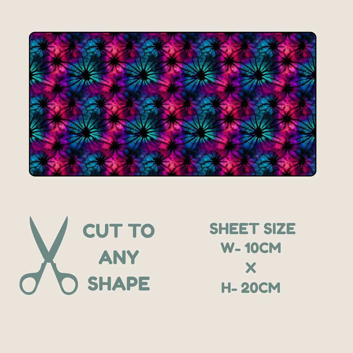 tubie tape with a seamless repeating pattern featuring stylized black starburst or dandelion-like motifs over a vibrant background of magenta, purple, and teal.