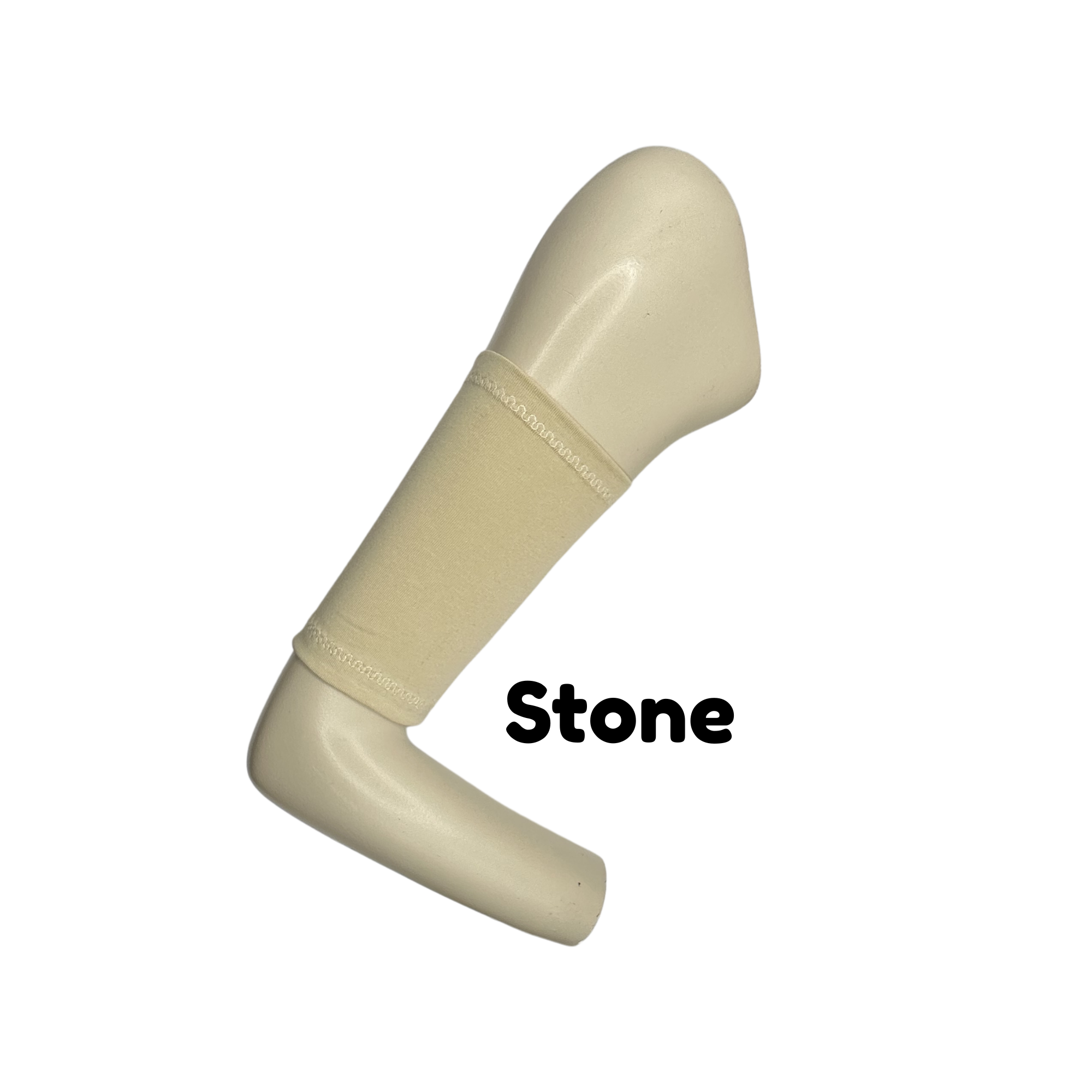Cotton jersey armband in beige stone colour. picc line cover is displayed on a mannequin arm. the words stone to indicate colour