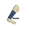 Cotton jersey armband in denim blue colour. picc line cover is displayed on a mannequin arm. the words denim blue to indicate colour