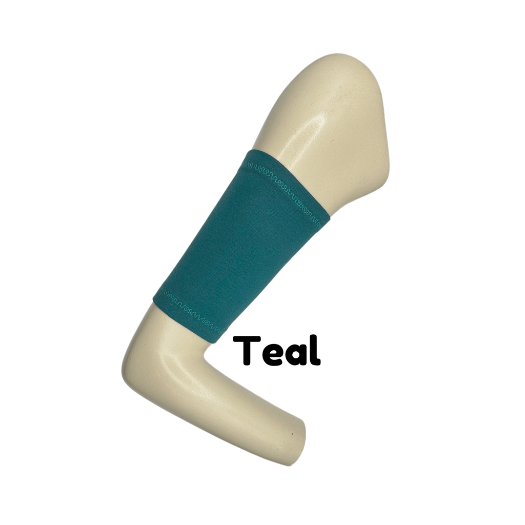 Teal arm sleeve on a mannequin arm with 'Teal' text label on a white background