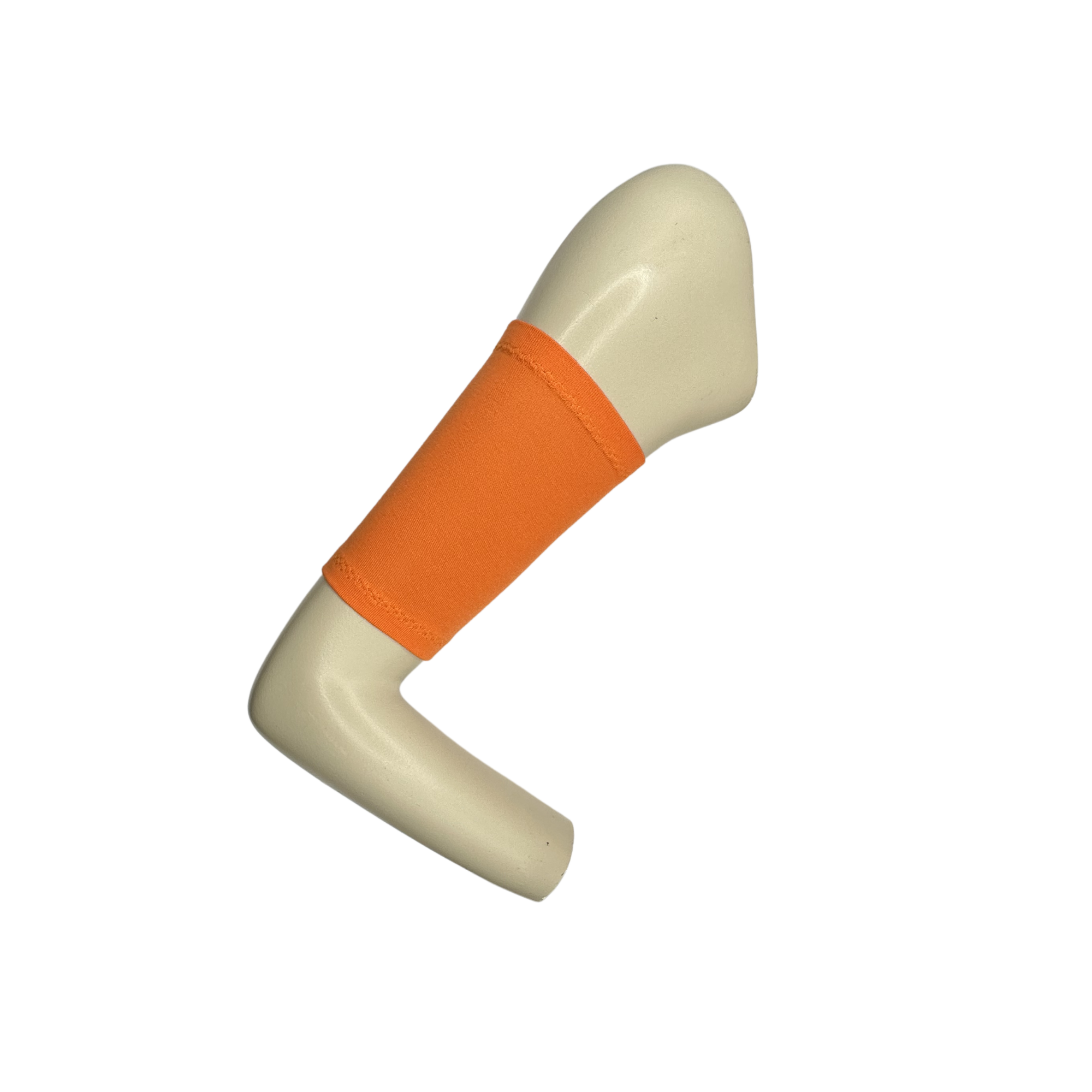 Cotton jersey armband in orange colour. picc line cover is displayed on a mannequin arm. 
