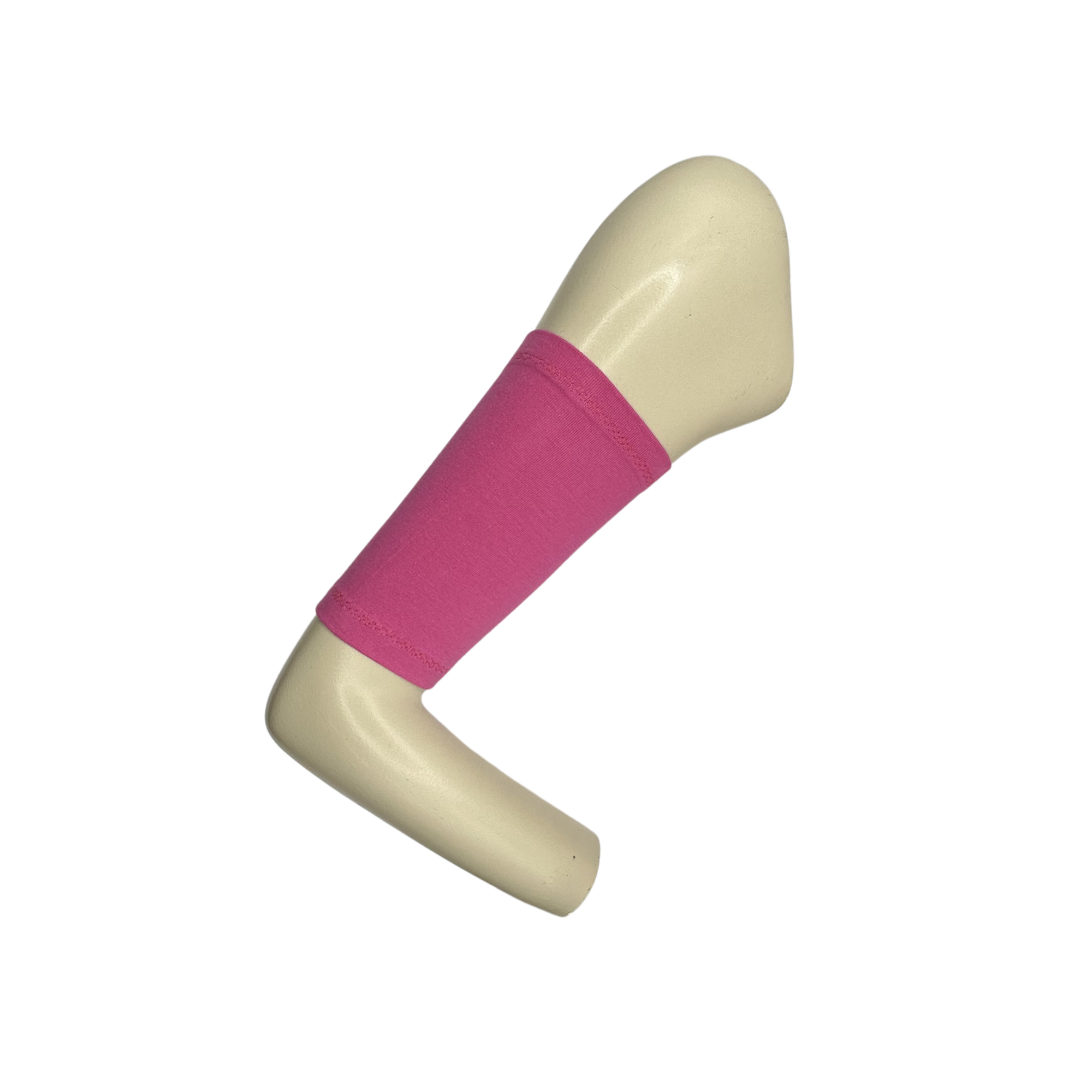 Cotton jersey armband in cerise pink colour. picc line cover is displayed on a mannequin arm. 