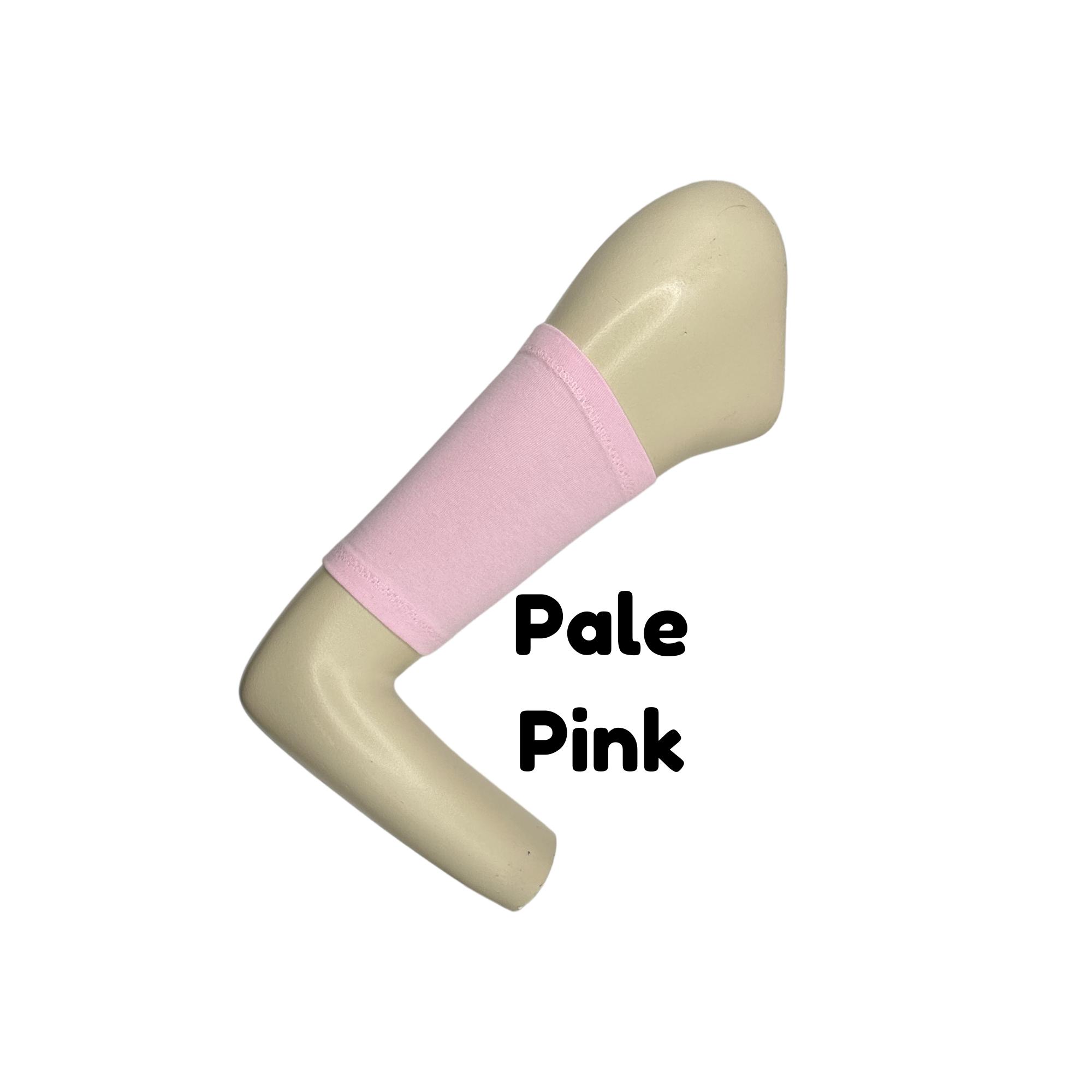 Cotton jersey armband in pale pink colour. picc line cover is displayed on a mannequin arm. the words pale pink to indicate colour