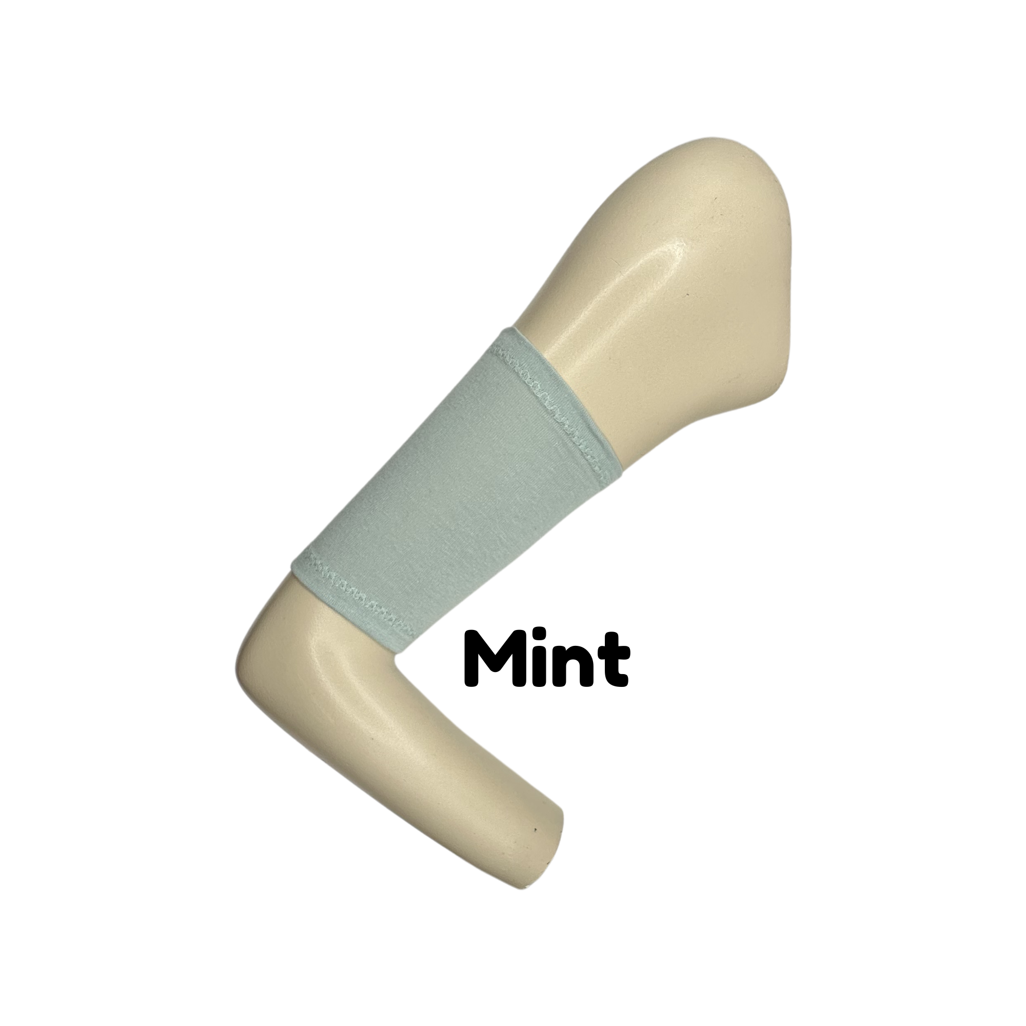 Cotton jersey armband in mint green color. picc line cover is displayed on a mannequin arm. the words mint green to indicate color