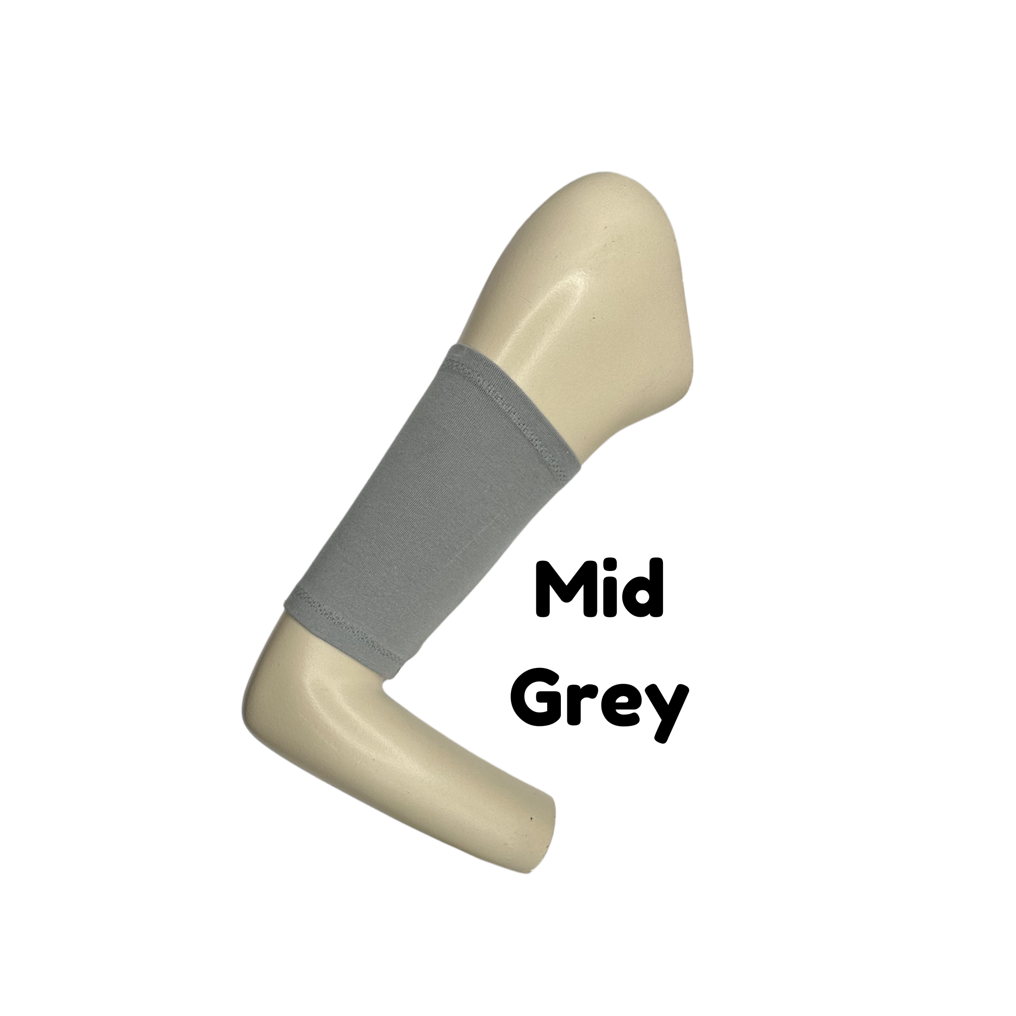 Mannequin arm with mid-grey sleeve on a white background