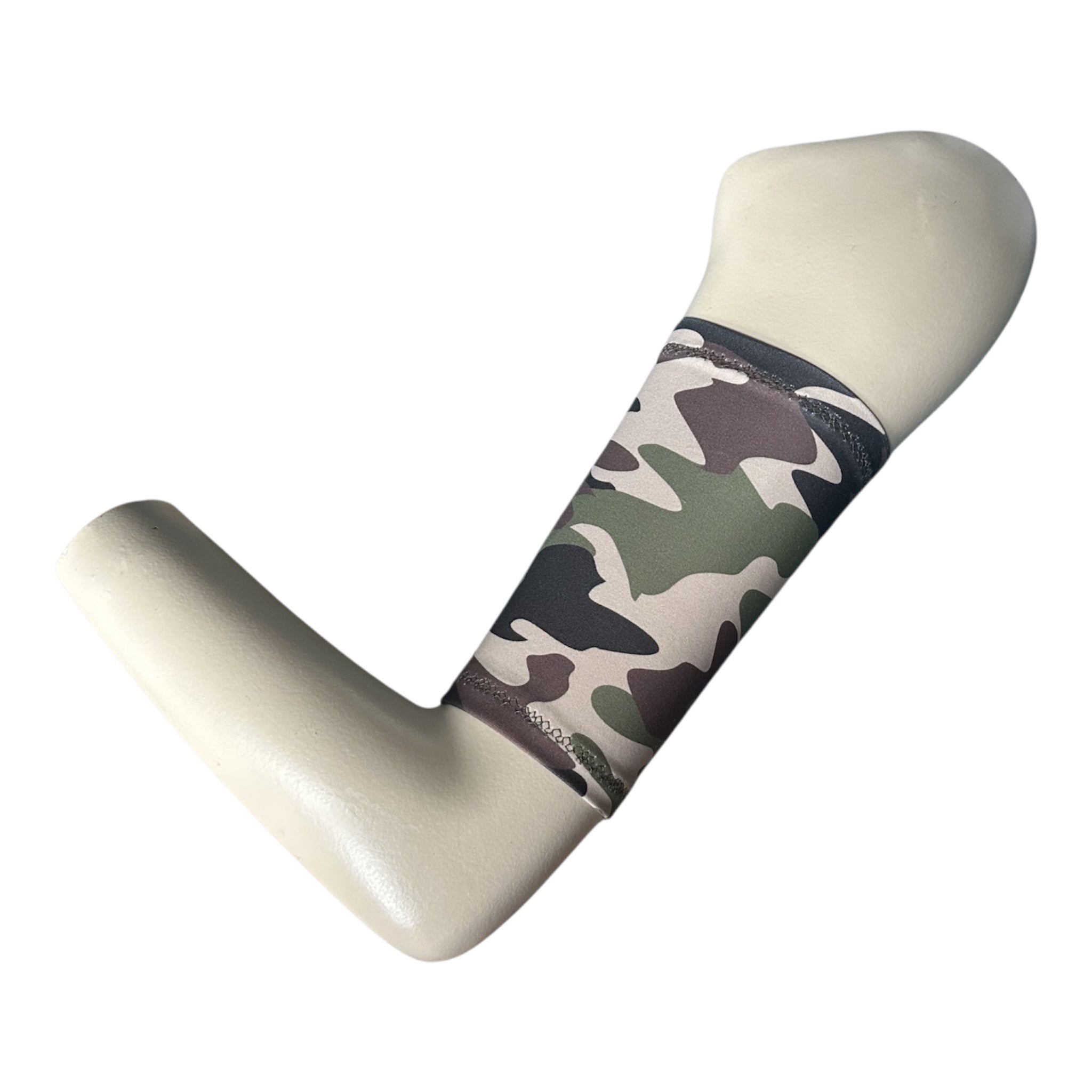 Green camouflage picc line cover armband sleeve, displaed on a mannquinn arm